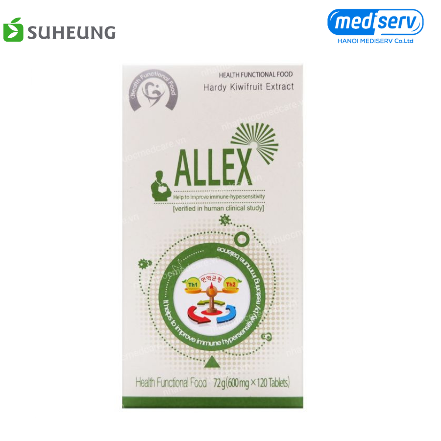 Viên uống hỗ trợ dị ứng, viêm da cơ địa, viêm mũi dị ứng, hen phế quản Allex Hàn Quốc - Hộp 120 Viên