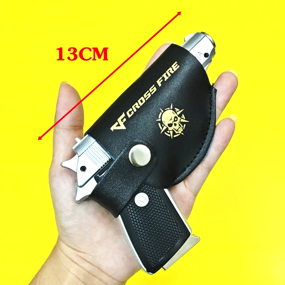 Hột quẹt bật lửa khè hình súng M9 3IN1 có bao da (bật lửa, súng, da.o bấm) size 13cm - MÀU BẠC