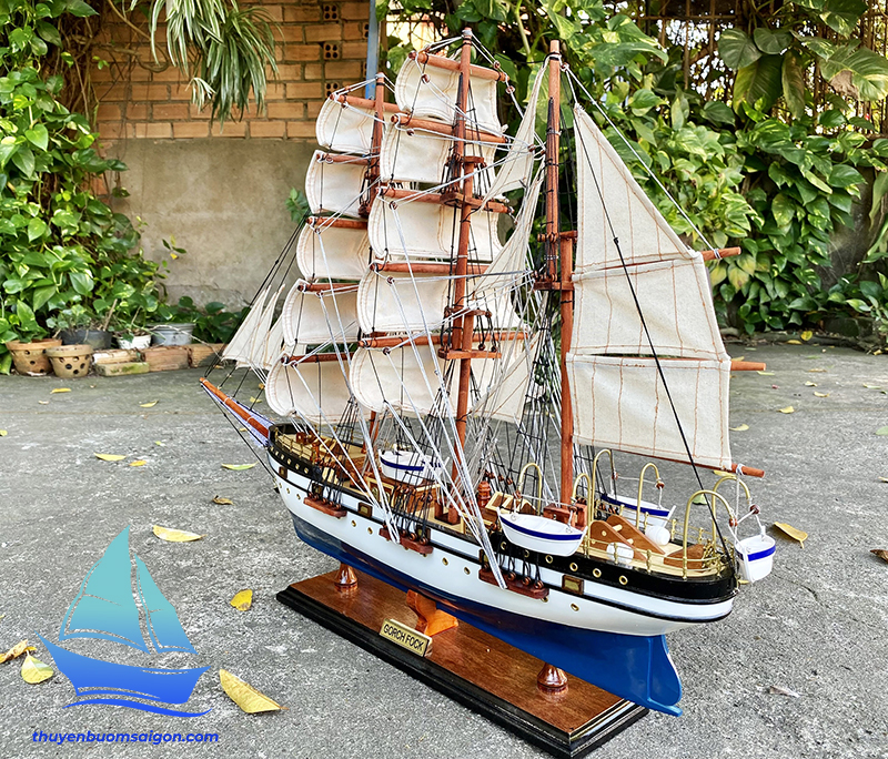Mô hình thuyền buồm Gorch Fock dài 77cm, thuyền gỗ trang trí, quà tặng cao cấp cho khách hàng đối tác