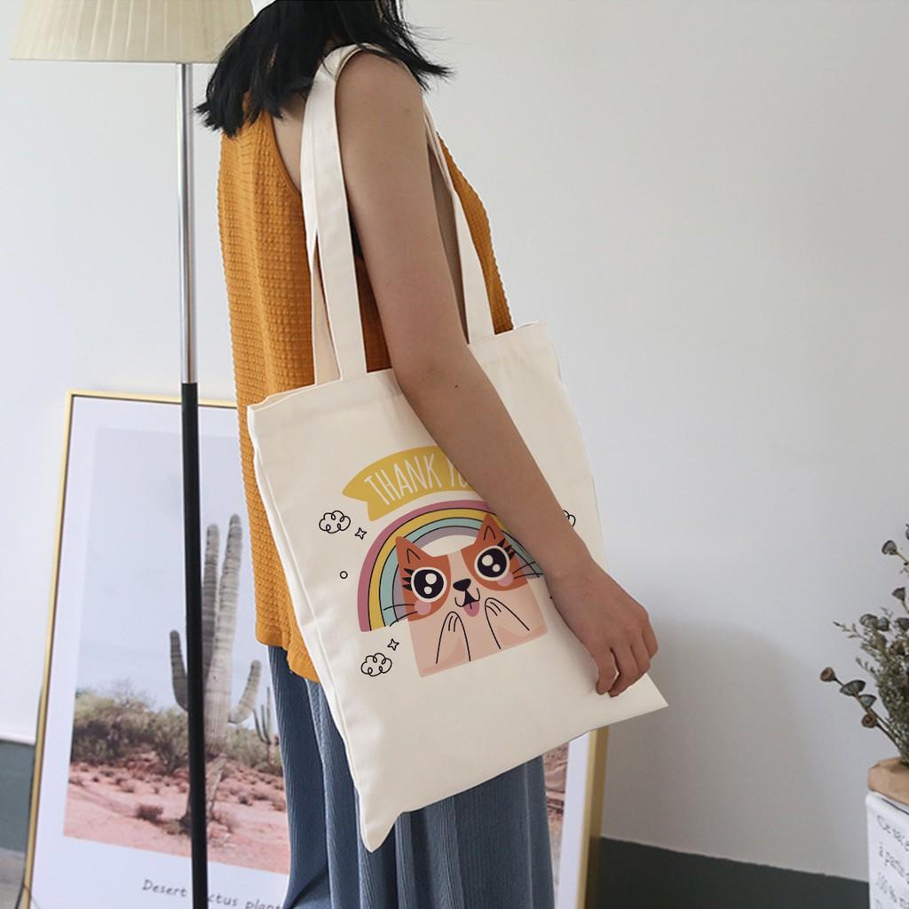 Hình ảnh Túi tote đeo vai đeo chéo túi vải canvas giá rẻ đẹp đi học Mèo Amatic