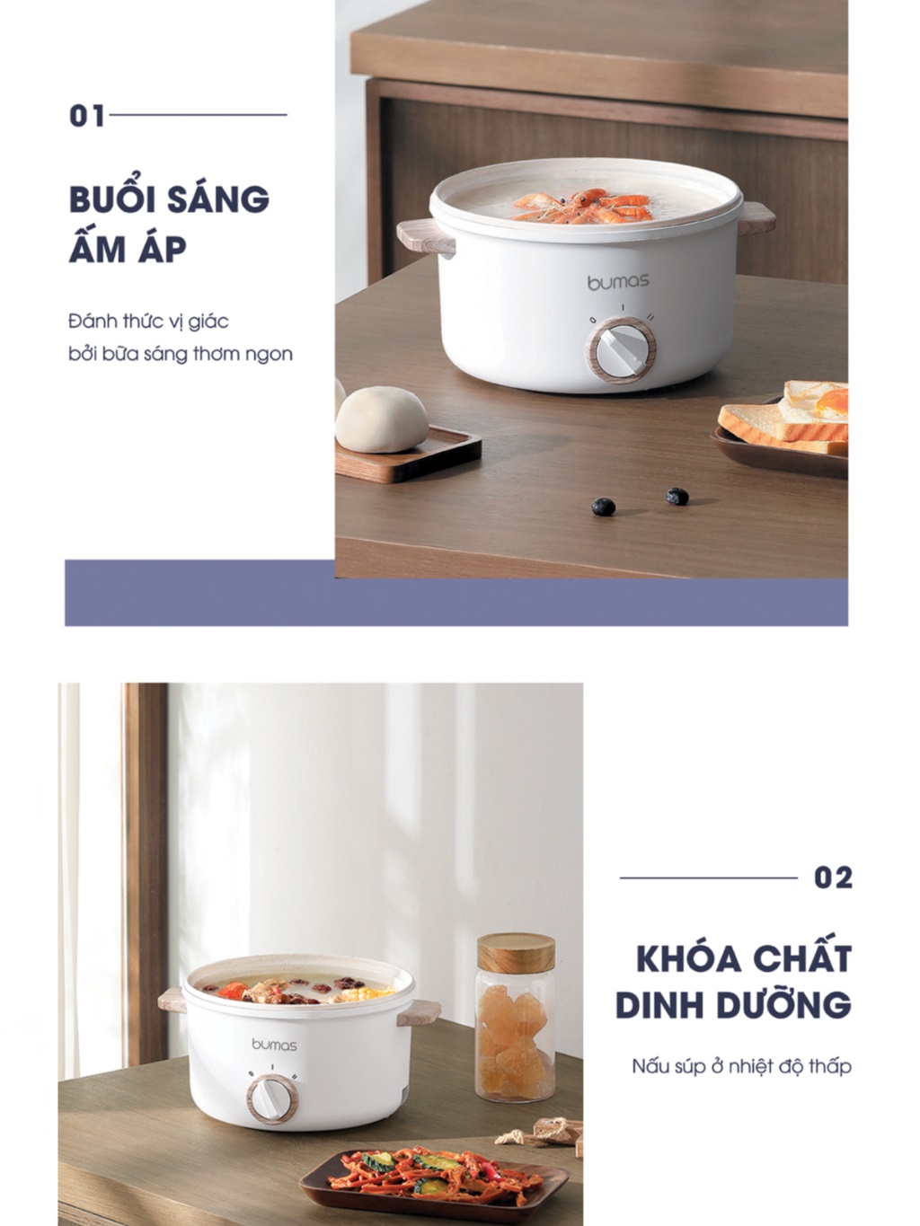 Nồi điện đa năng Sothing Bumas K02, dung tích 2,5L công suất 700w, chống dính, dùng nấu nướng chiên xào- Hàng chính hãng