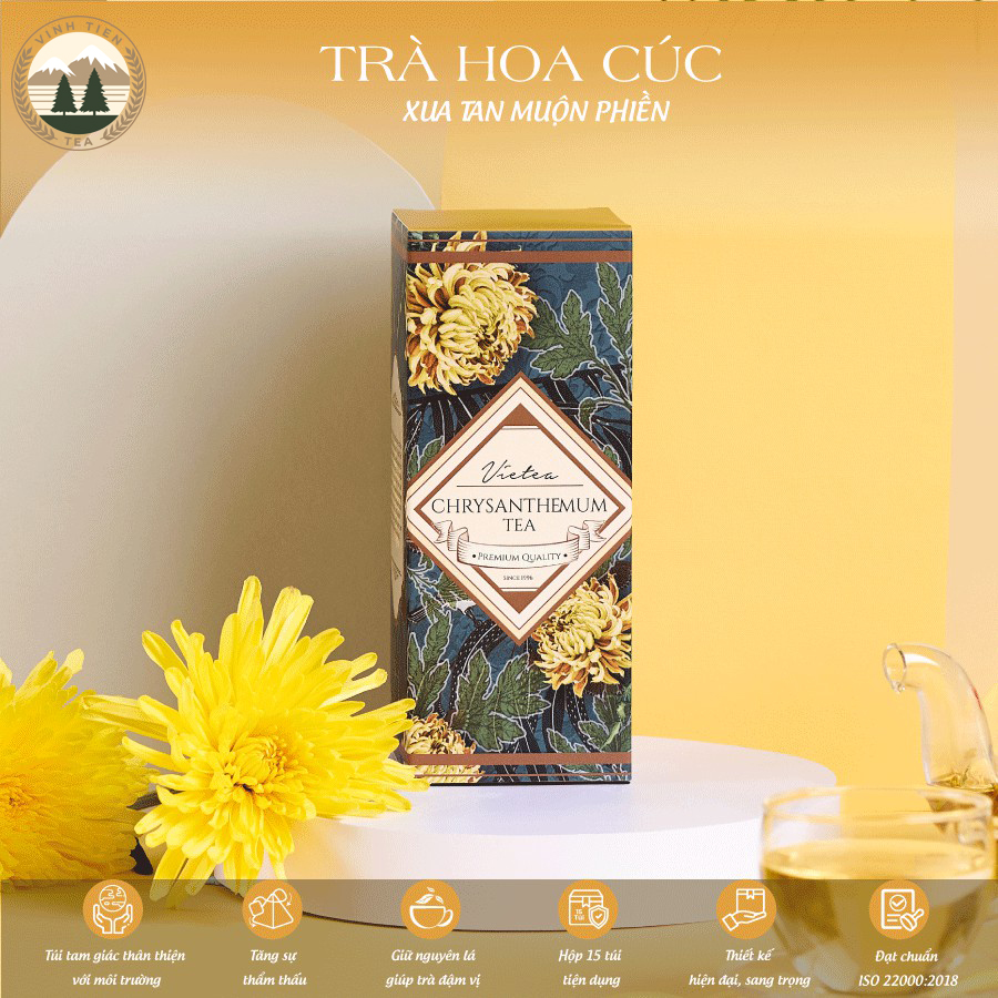 Trà Hoa Cúc Túi Tam Giác Vĩnh Tiến (Hộp 15 gói x 2,5g) - Ngủ Ngon, Thanh Nhiệt Cơ thể