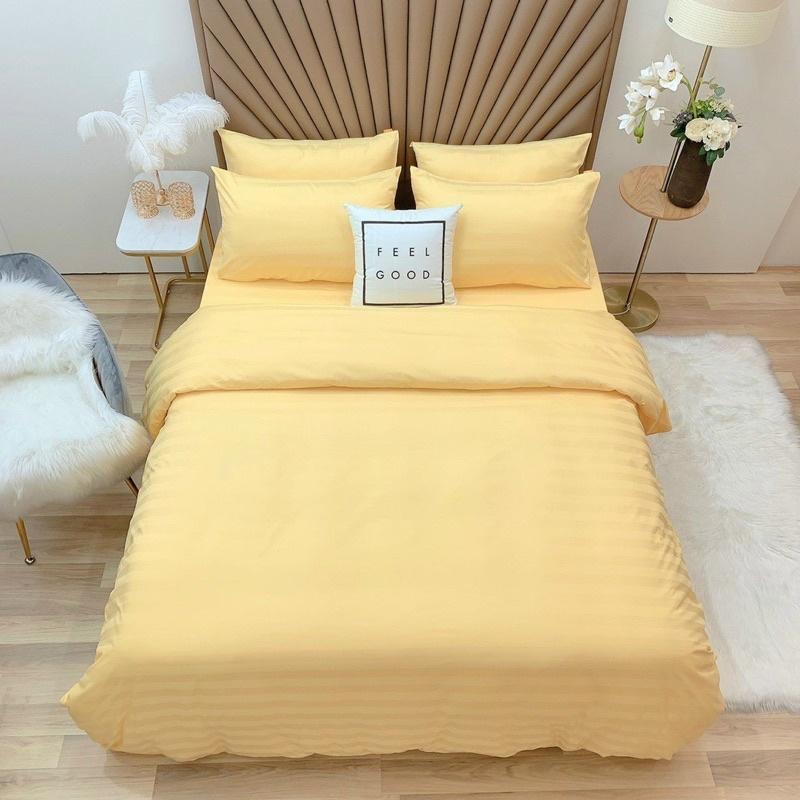 Bộ drap gối sọc 3F vải cotton khách sạn cao cấp
