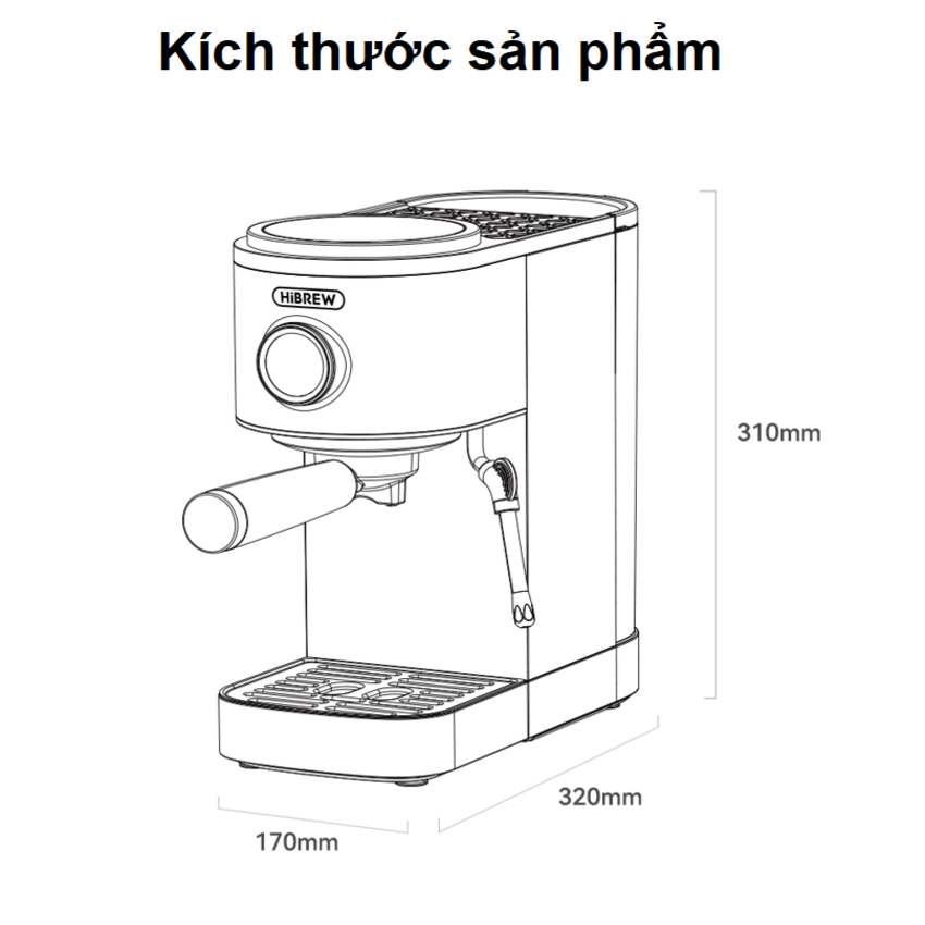 Máy pha cà phê Cappuccino, Ristretto, Espresso, Latte chuyên nghiệp thương hiệu Mỹ cao cấp HiBREW H13 - Hàng nhập khẩu