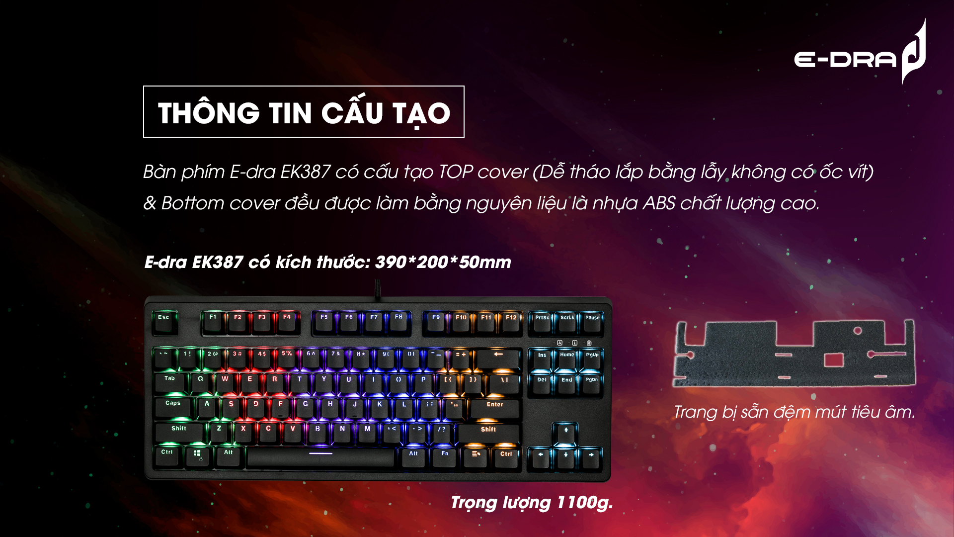 Bàn phím cơ E-Dra EK387 (Red/ Blue / Brown Switch) - Hàng chính hãng