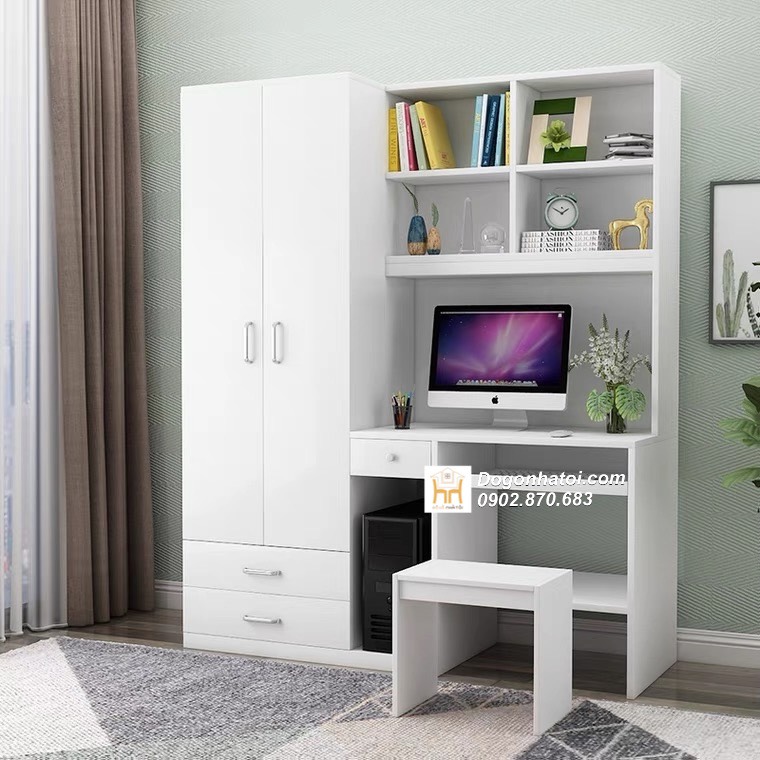 Mẫu tủ quần áo kết hợp bàn học đẹp TA214