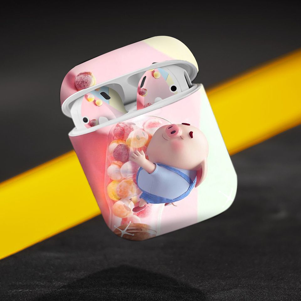 Miếng dán skin chống bẩn cho tai nghe AirPods in hình Heo con dễ thương - HEO2k19 - 157 (bản không dây 1 và 2