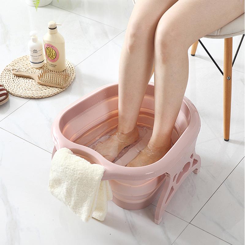 Chậu nhựa ngâm chân gấp gọn đa năng kèm bàn lăn massage - Hồng - GDHN Loại Tốt