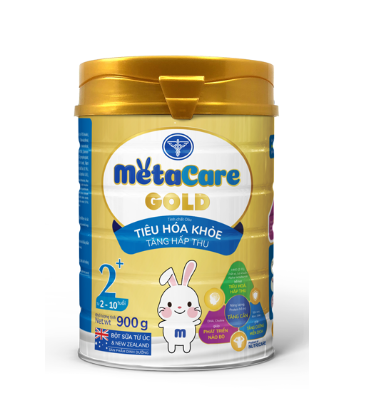 Sữa bột MetaCare Gold 2+ lon 900g, giúp bé tiêu hóa khỏe, tăng hấp thu, tăng cân, phát triển chiều cao