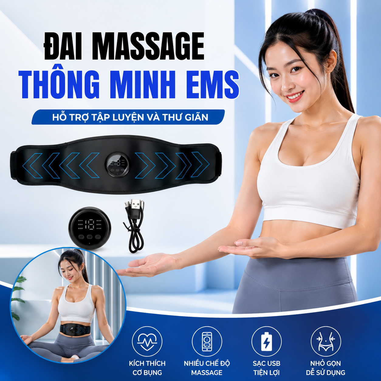 Máy Massage EMS Đeo Bụng – Hỗ Trợ Tập Thể Dụjc, Massage Thư Giãn, Dễ Mang Theo, đèn trang trí, đồng hồ treo tường