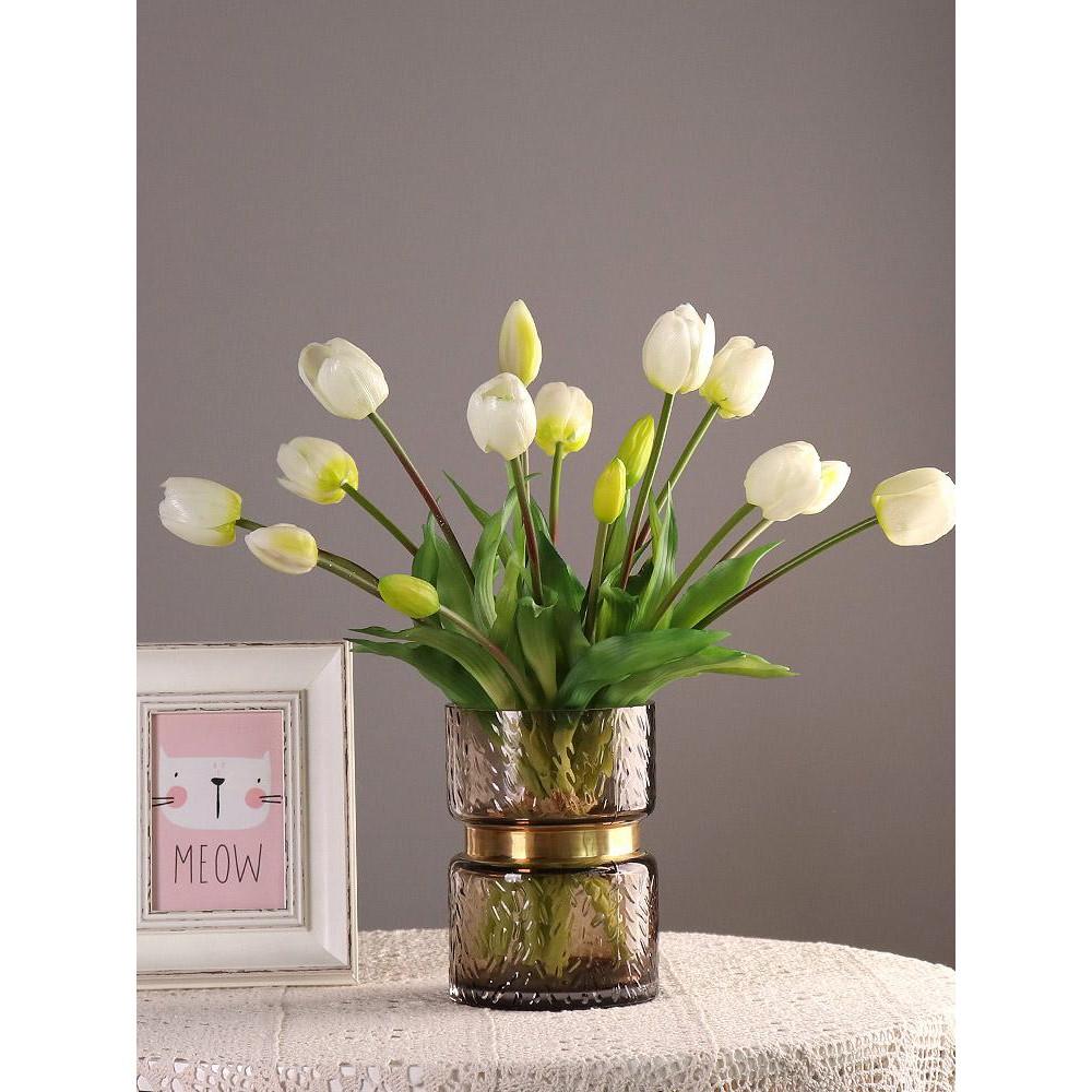 Hoa giả, bó 5 bông tulip silicon loại cao cấp đẹp tự nhiên y thật trang trí phòng khách sang trọng TL-05