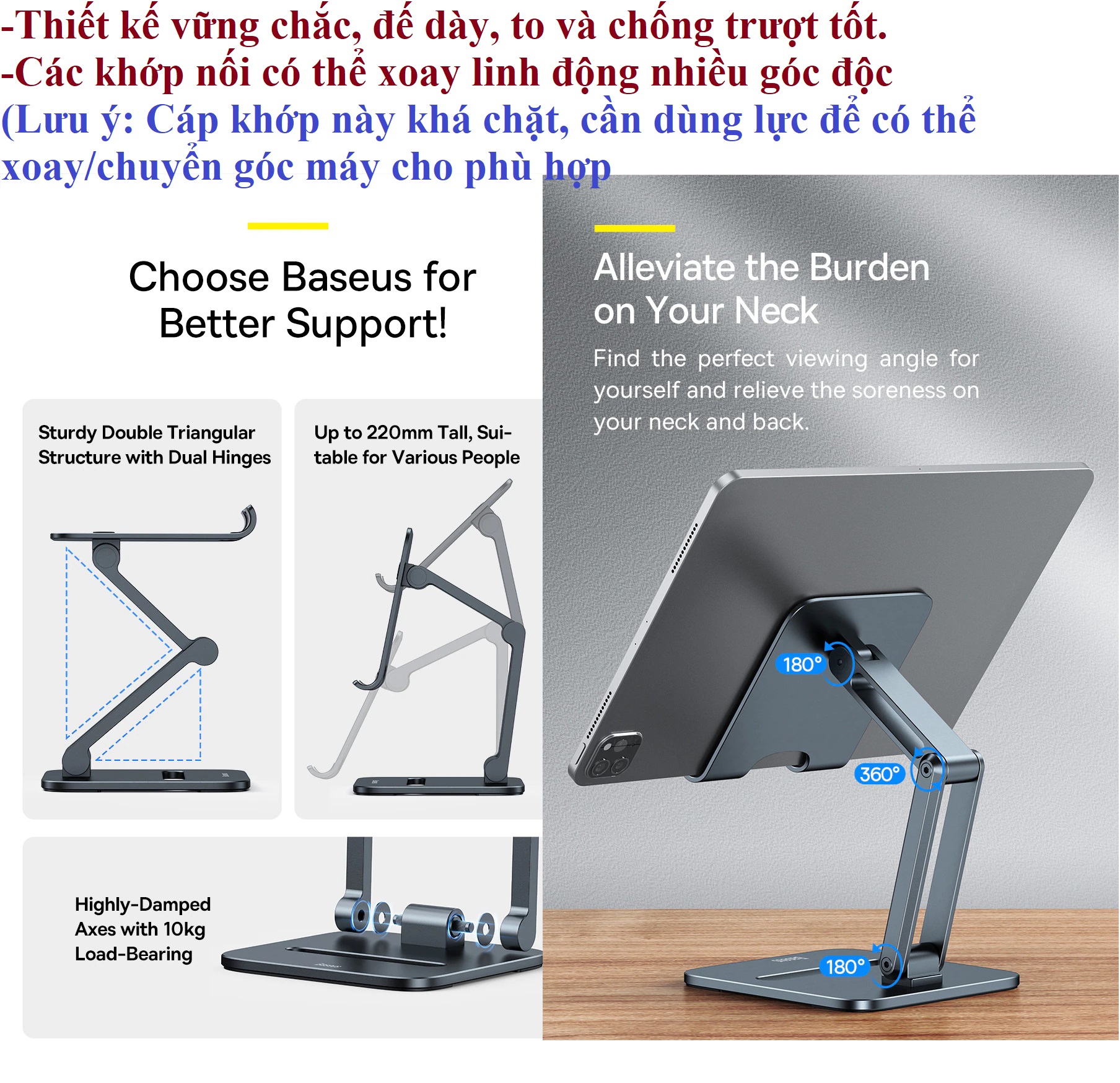 Giá đỡ điện thoại máy tính bảng hợp kim nhôm để bàn dạng xếp Baseus Biaxial Foldable Metal Stand _  Hàng chính hãng