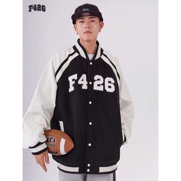 Áo Khoác Bomber Da Lộn Thêu Chữ F426_Áo Khoác Phom Rộng Unisex Nam Nữ Mang Cặp