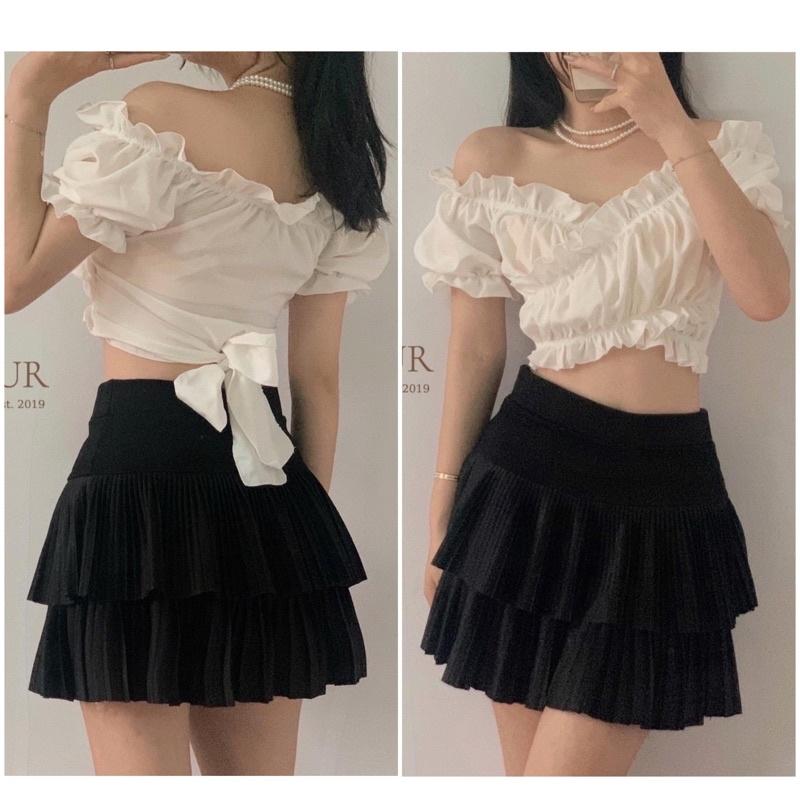 Áo croptop cổ v đắp chéo buộc nơ quyến rũ rất dễ mặc và phối đồ