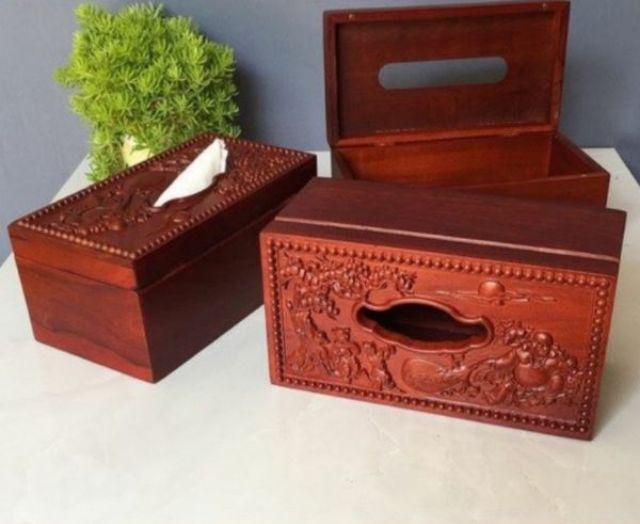 Hộp đựng giấy ăn GỖ HƯƠNG - đục chạm di lặc kéo bao - giá tại xưởng sản xuất