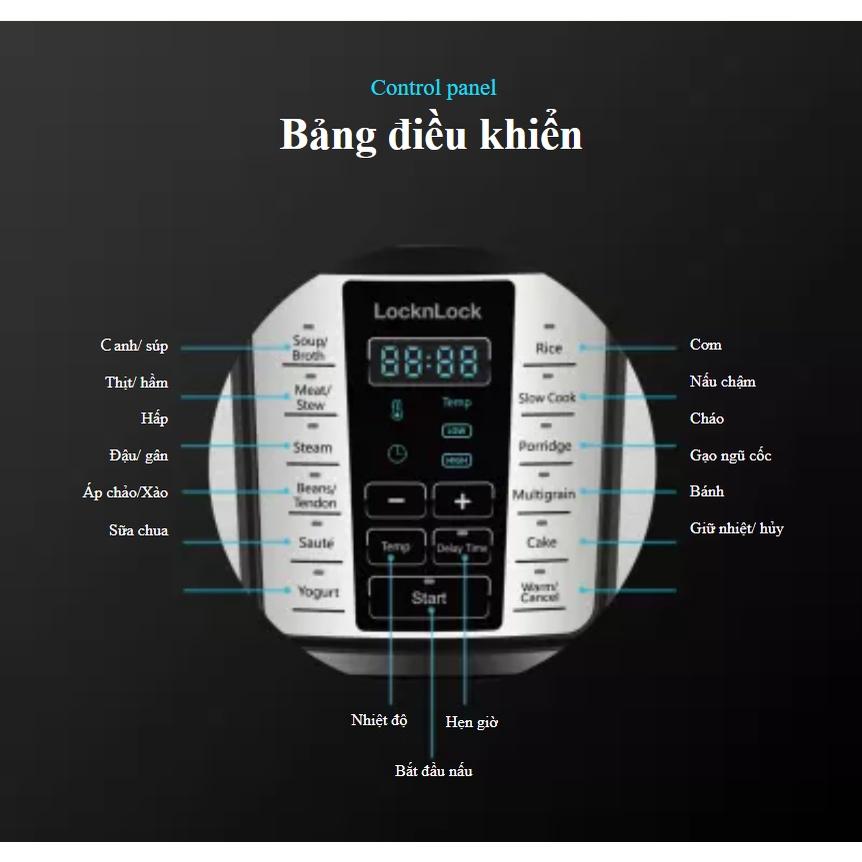 Nồi áp suất điện tử Lock&Lock EJP666SLV 6 lít - Hàng chính hãng, 11 chế độ cài sẵn, hẹn giờ nấu, giữ ấm - Hapos