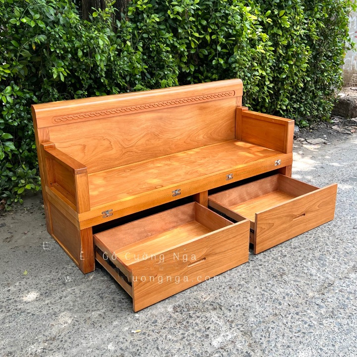 GIƯỜNG GẤP GỖ GÕ ĐỎ 2 NGĂN KÉO, Ghế sofa giường gấp