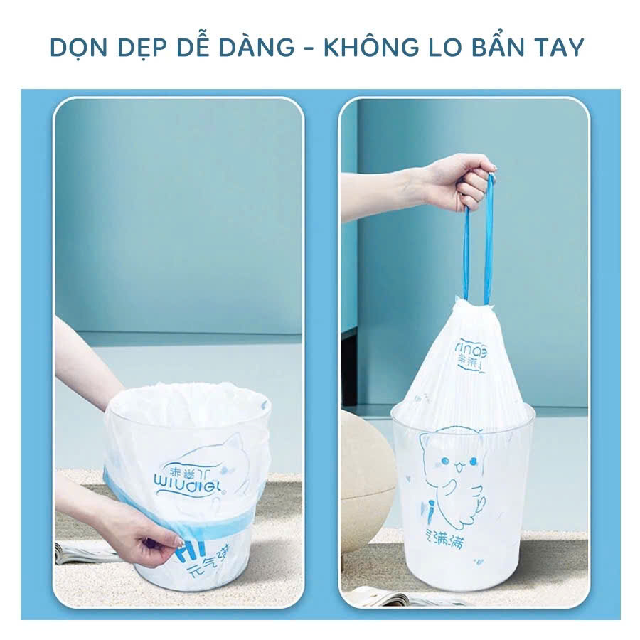 Cuộn 100 túi đựng rác gấu siêu dai, túi rác có dây rút tự hủy sinh học size 45 x 50 cm