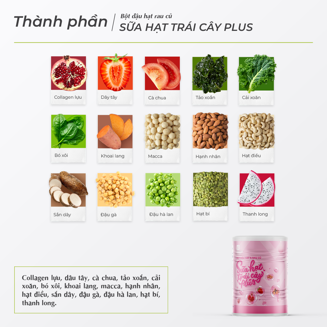 SỮA HẠT TRÁI CÂY PLUS BỔ SUNG COLLAGEN THỰC VẬT, HỖ TRỢ CHỐNG LÃO HÓA DA (420g)