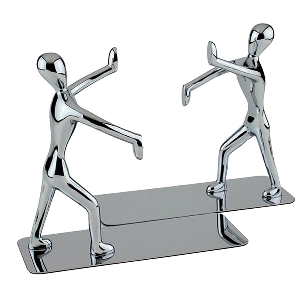 2pcs/set Decorative Kungfu Man Bookends Heavy Duty Metal Book Ends Book Stands Bookshelf