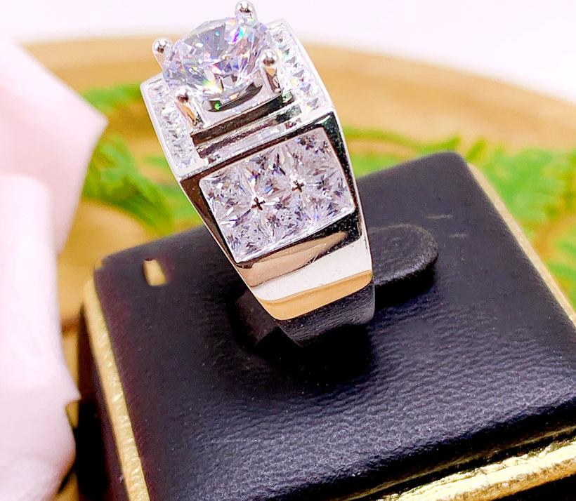 Nhẫn Bạc Nam M223 Kim Tiền Jewelry -  Đính Đá Thạch Anh Lấp Lánh - Tặng Kèm Khăn Lau Bạc Chuyên Dụng