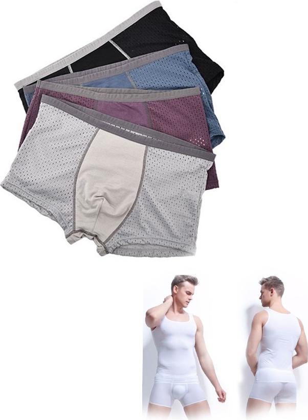 COMBO Hộp 4 chiếc quần sịp đùi nam thông hơi + 02 Áo lót nam kiểu ba lỗ trắng