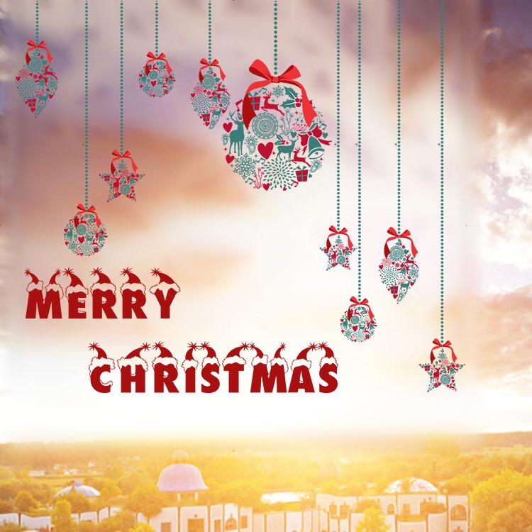 Decal dán kính cao cấp - rèm dây Hoa trang trí Merry Christmas