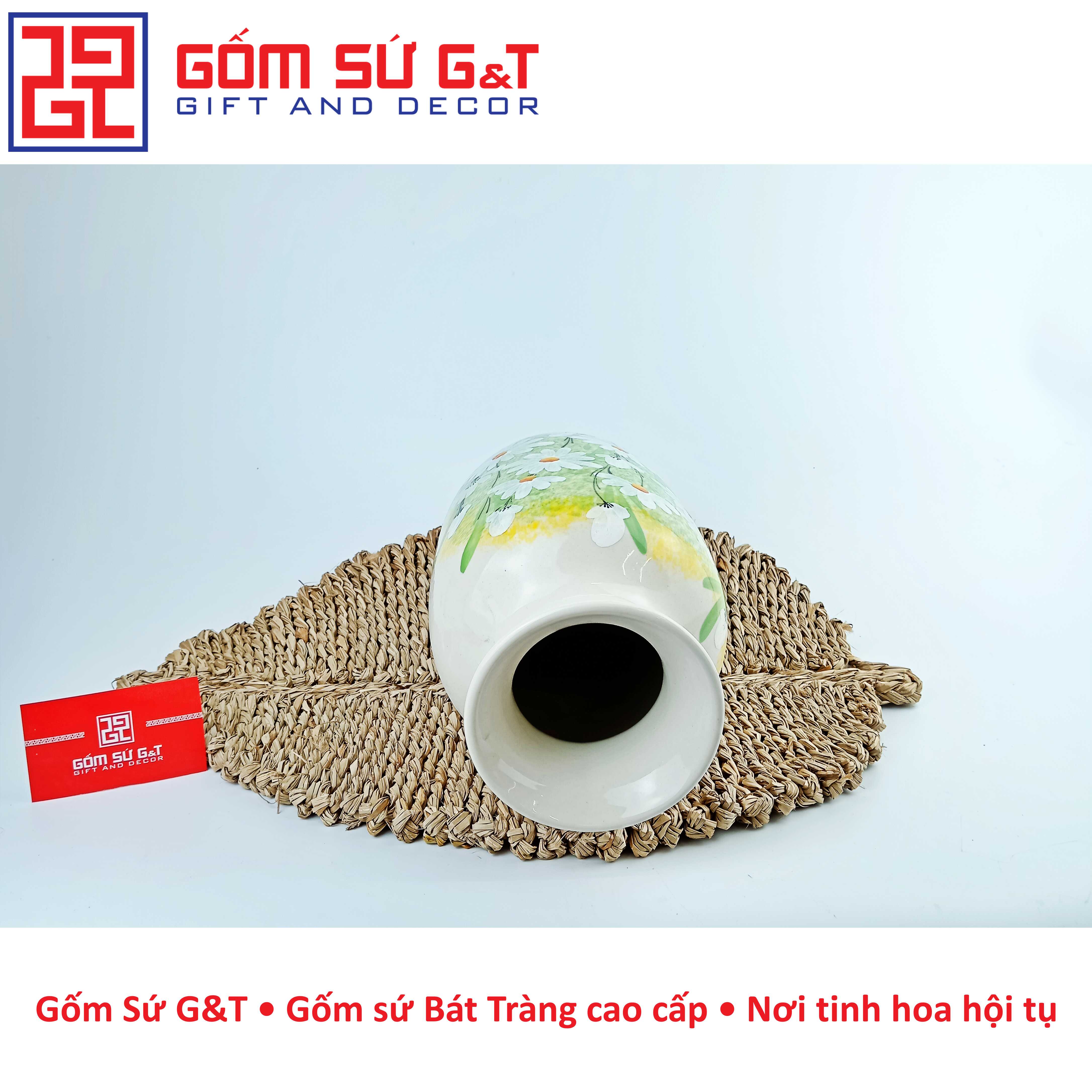 Lọ hoa dáng phích vai vuông vẽ cúc họa mi Gốm Sứ G&amp;T