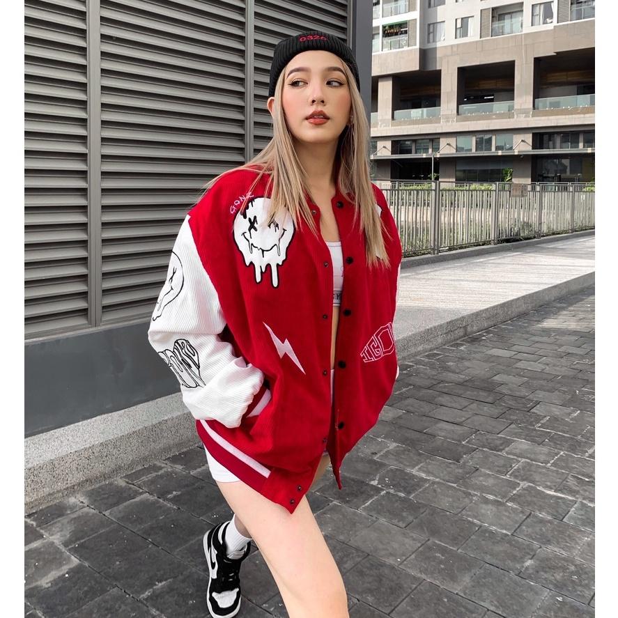 Áo Khóac Form Rộng Nhung Tâm Jacket Varsity Graffiti V4