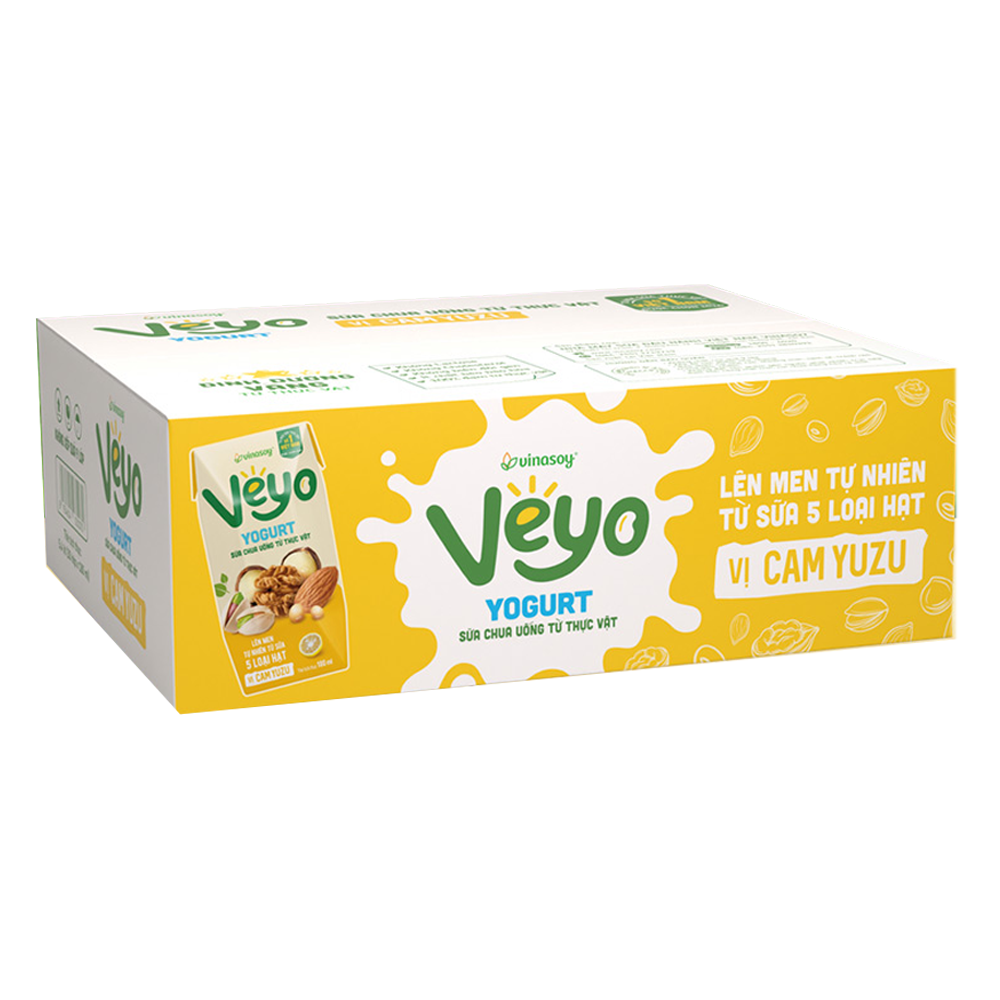 Thùng Sữa chua uống từ thực vật Veyo Yogurt ( 180ml x 30 Hộp) - Vị Cam Yuzu