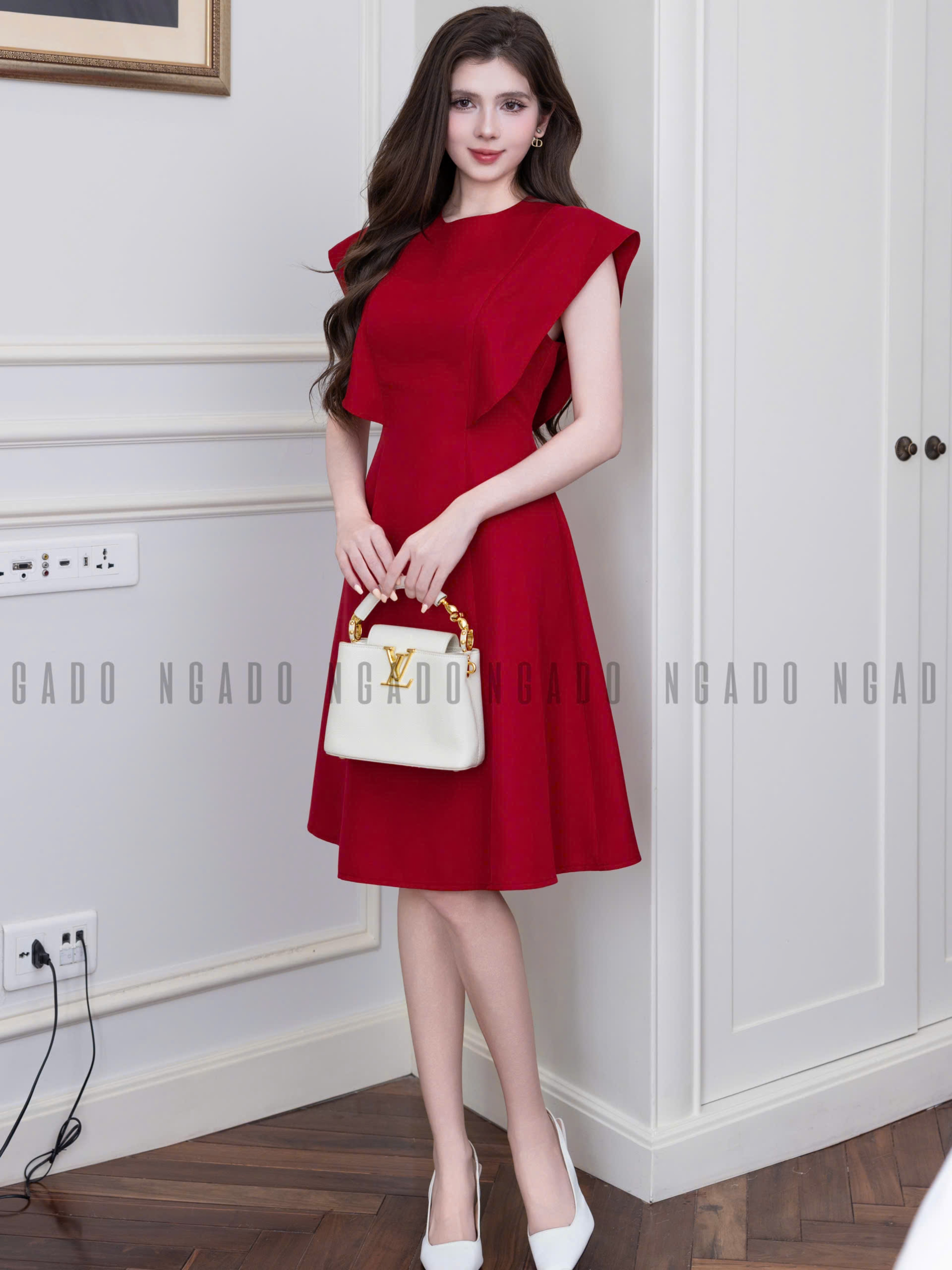 Đầm đỏ cánh tiên NGADO , đầm nữ , đầm dự tiệc , đầm công sở