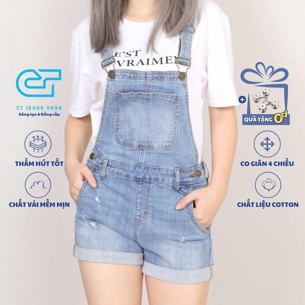 Quần Yếm bò Nữ basic Rách dáng short CT JEANS