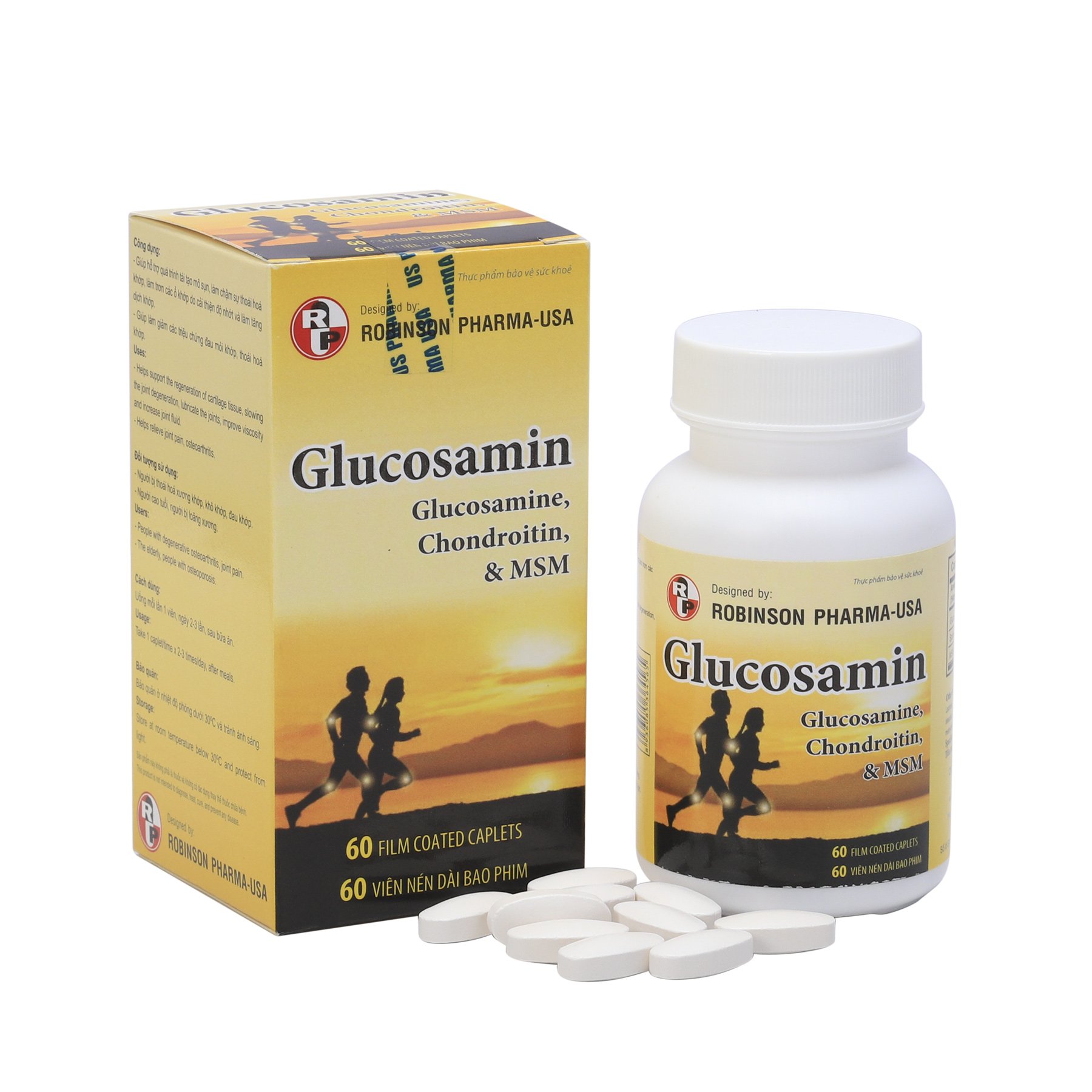 Viên uống TPCN GLUCOSAMIN giúp ngăn ngừa và hạn chế viêm khớp,bôi trơn các khớp xương,hỗ trợ làm giảm triệu chứng khô khớp,thoái hóa khớp-chai 60 viên