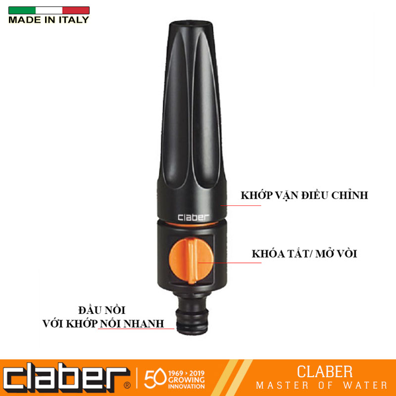 Vòi Xịt Tưới Cây Đa Năng Claber 8536, có van khóa, điều chỉnh được 2 chế độ, nhựa ABS, kết nối nhanh, không kèm phụ kiện