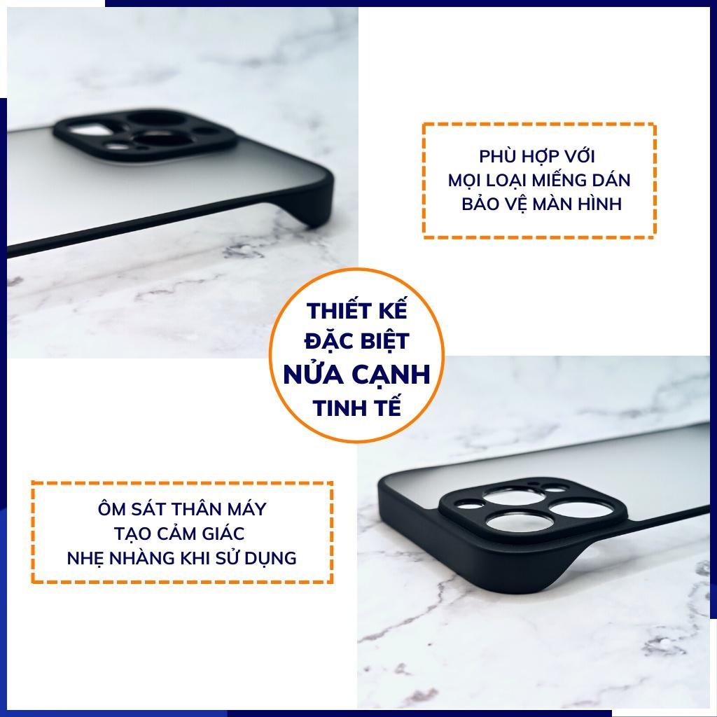 Ốp lưng ip 13 pro max 13 13 pro 12 pro max 12 12 pro nửa cạnh lưng nhám chống bám vân tay bảo vệ camera huỳnh tân