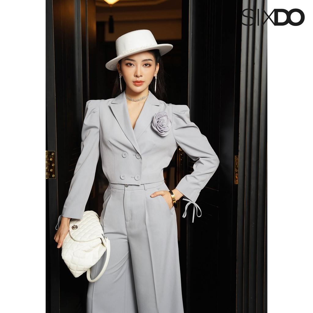 Áo Vest nữ dài tay dáng lửng phối hoa ngực SIXDO