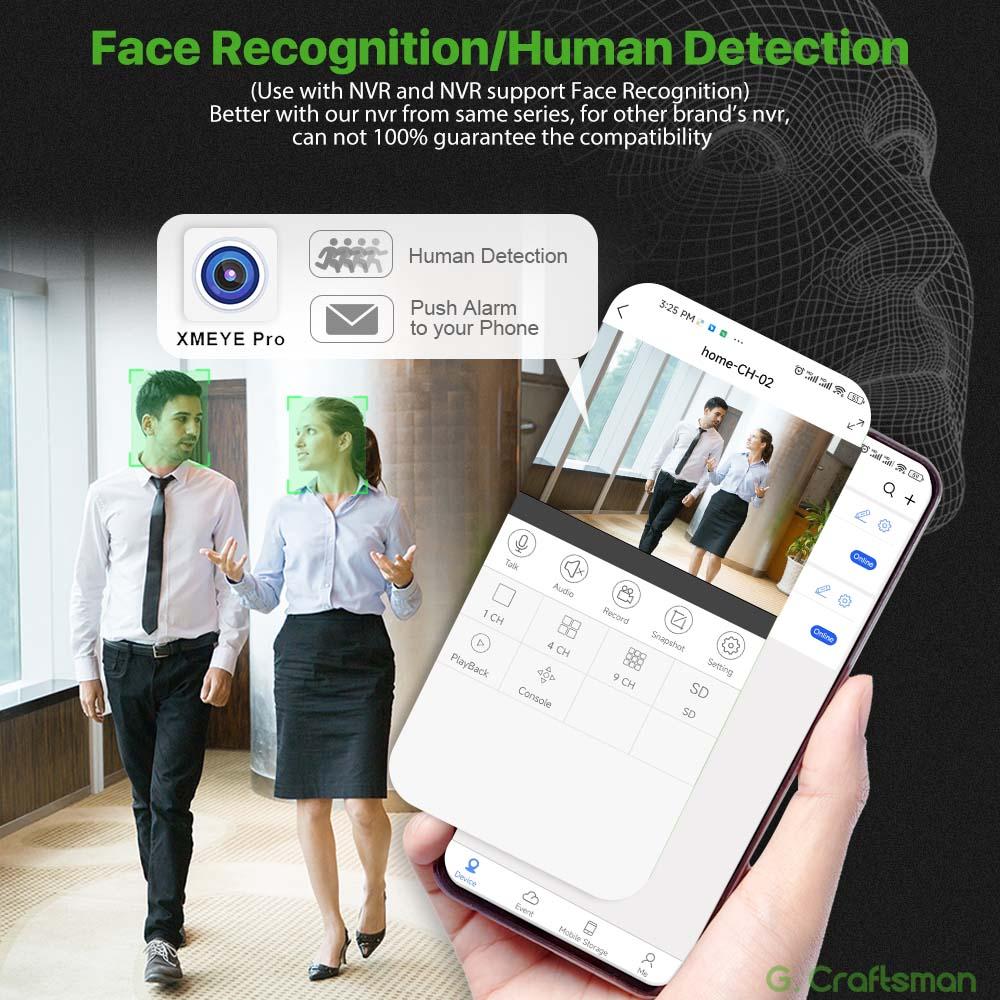 XMeye Mới nhất 25 khung hình/giây 5MP Nhận diện khuôn mặt Camera IP POE Bộ công cụ hệ thống an ninh Camera quan sát chống nước âm thanh Giám sát video AI Onvif NVR Ổ cứng tích hợp: 2T
