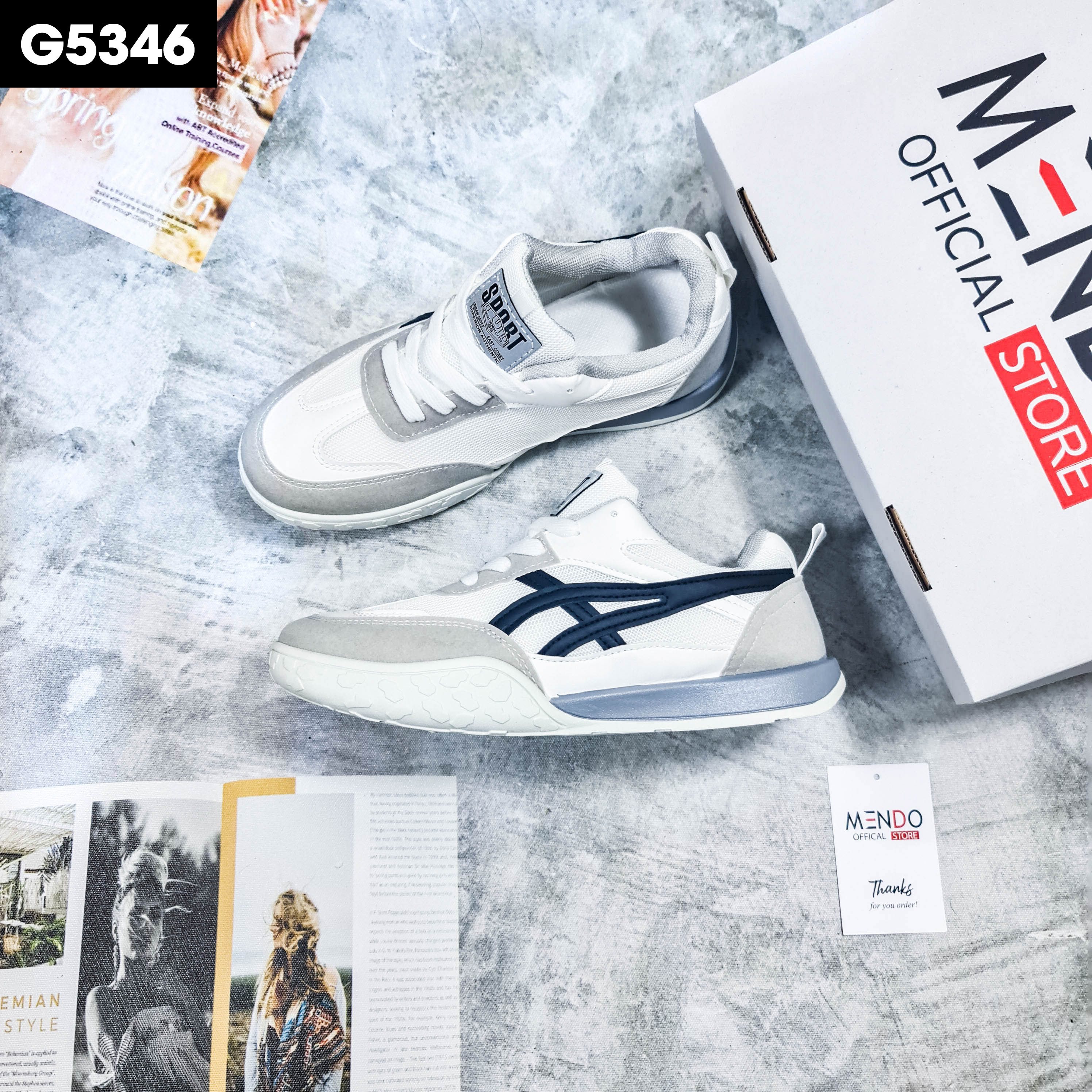 Giày Thể Thao Nam MENDO - Giày Sneaker Màu Kaki - Trắng - Đen, Giày Thể Thao Dáng Hàn Quốc, Phù Hợp Mọi Lứa Tuổi - G5351