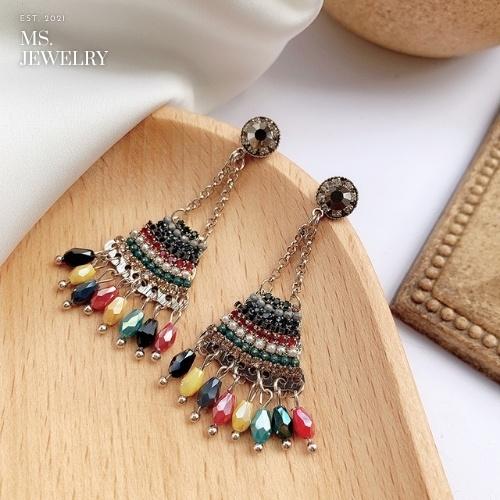 Khuyên Tai Bạc S925 Chế Tác Thủ Công Ms Jewelry Phong Cách Cổ Điển Vintage Hàn Quốc