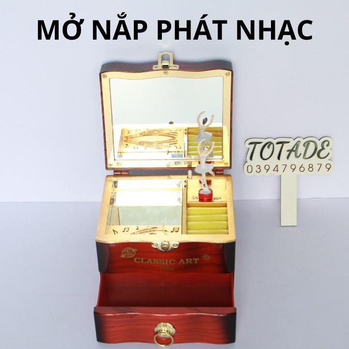 Hộp nhạc trang sức màu vân gỗ | Dùng dây cót không dùng pin | MBO0016