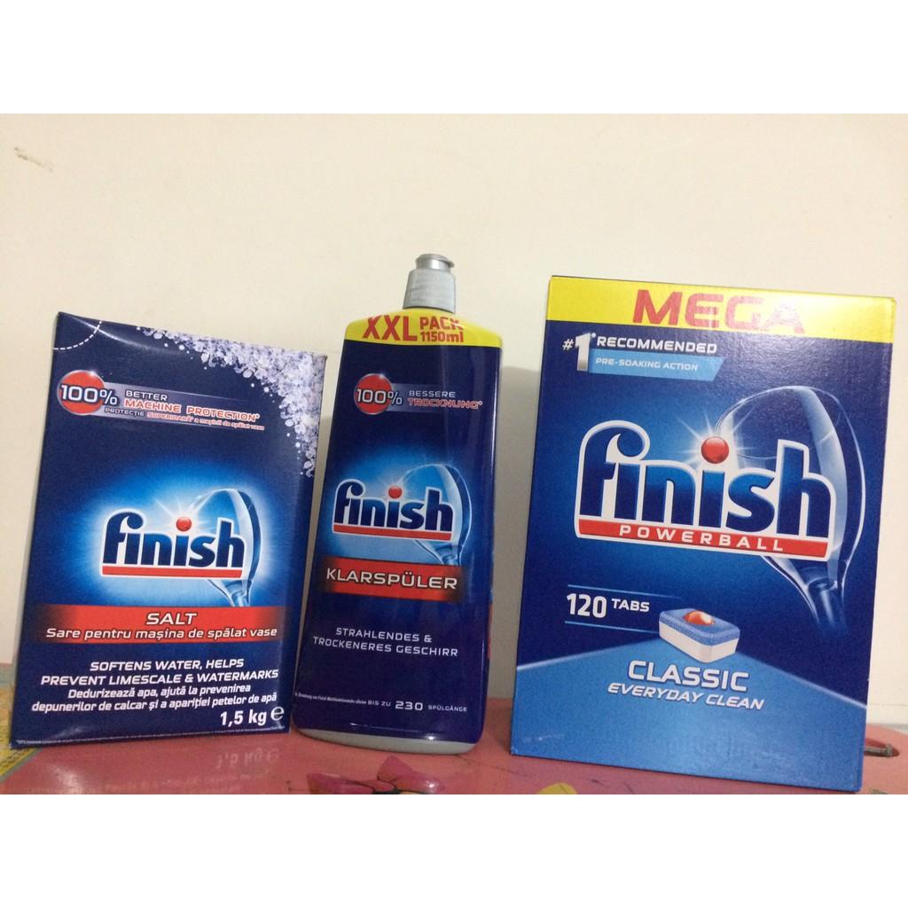 Combo 110 viên Finish+ nước bóng 750ml+ Tặng 3 viên Finish