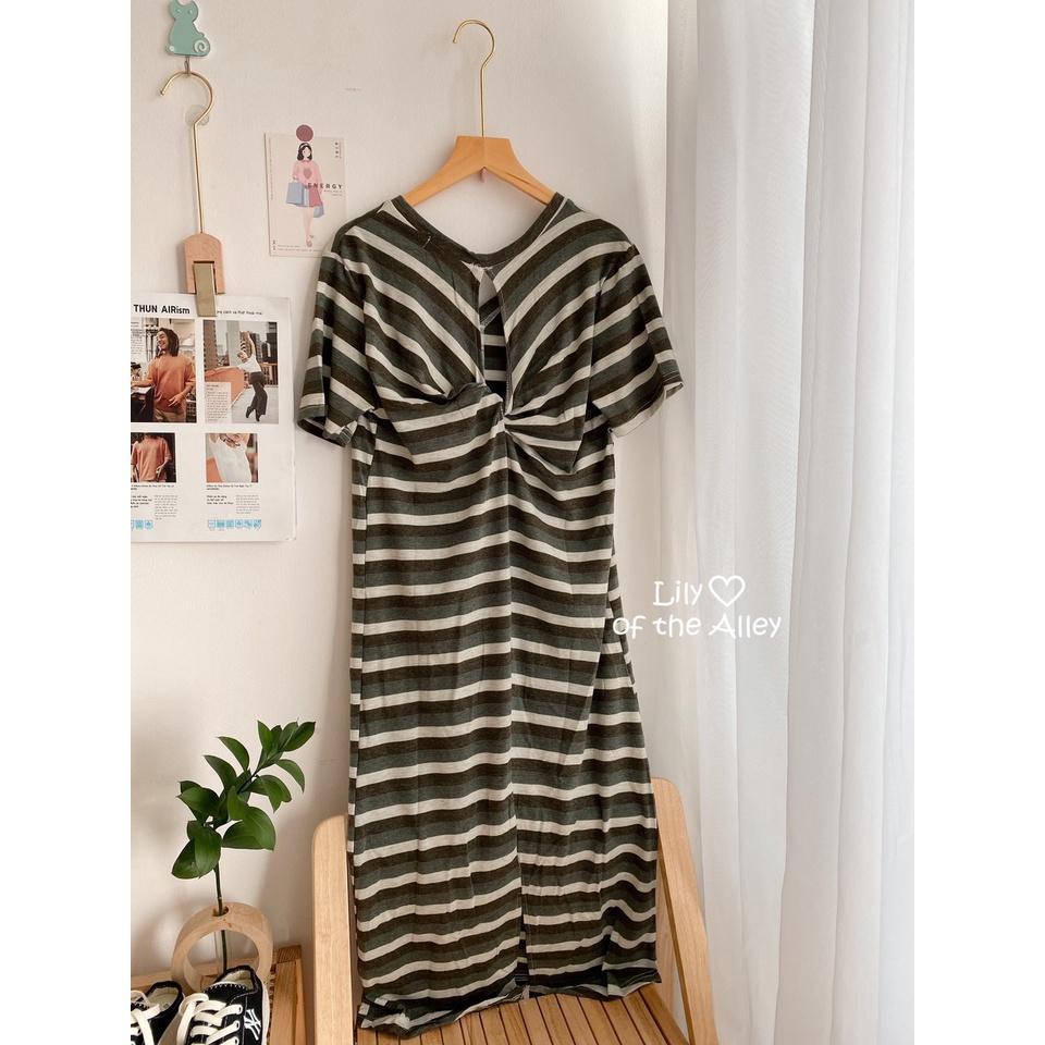 Váy maxi kẻ cộc tay