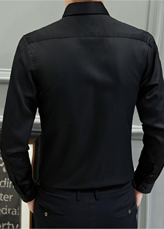 Áo sơ mi nam tay dài 4YOUNG vải lụa cao cấp KHÔNG NHĂN SM1 - Đen - XL