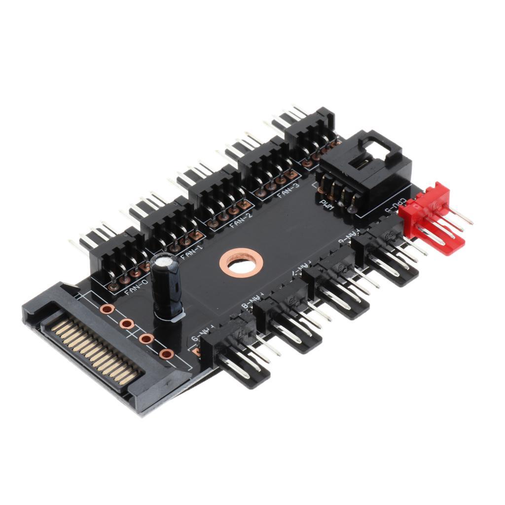 10Way PC PWM Cooling Fan Speed Controller 4/3-pin Power Socket Splitter
