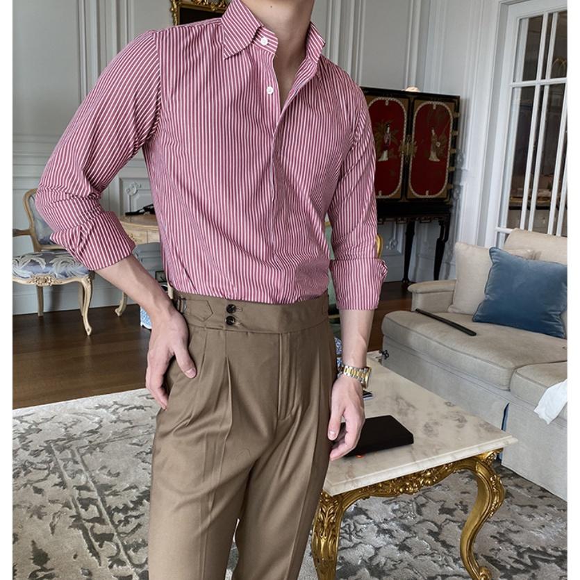 Áo sơ mi nam kẻ sọc tay dài CÔNG SỞ Trady form ôm body lịch lãm - Trady Fashion
