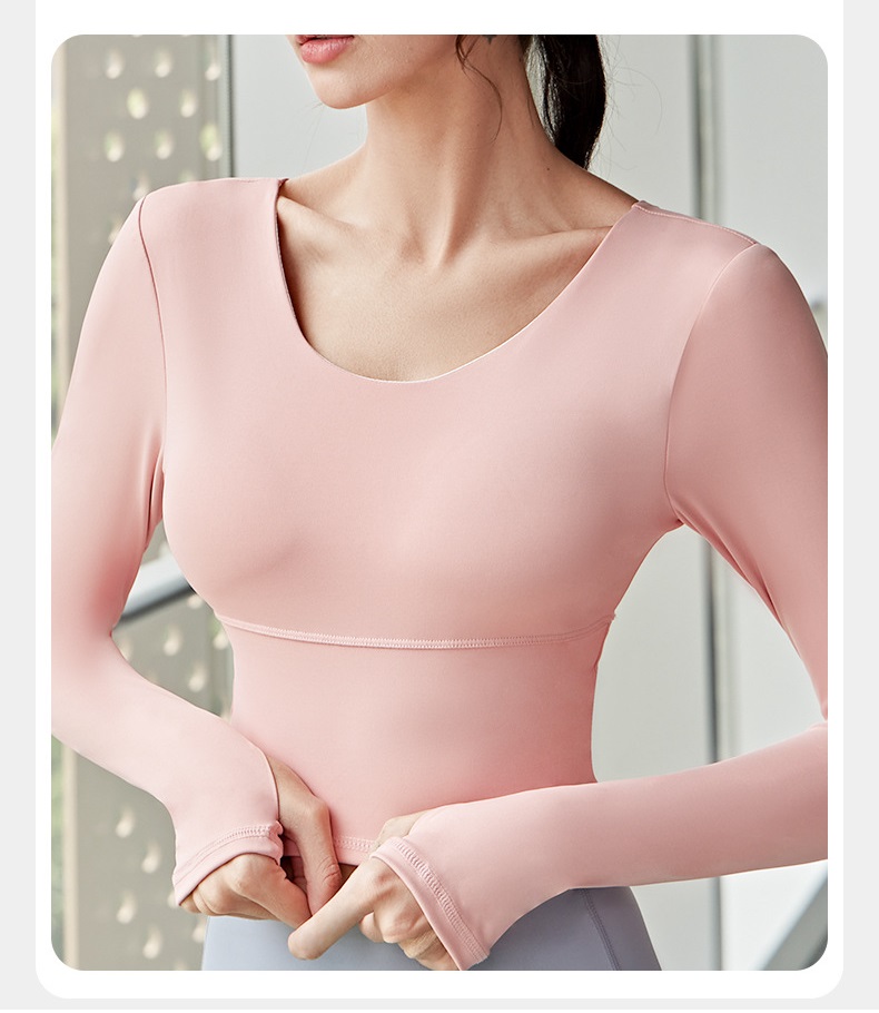 Áo tập gym dáng croptop dài tay xỏ ngón có mút đệm, Áo tập yoga, aerobic cho nữ, dây chéo lưng thời trang