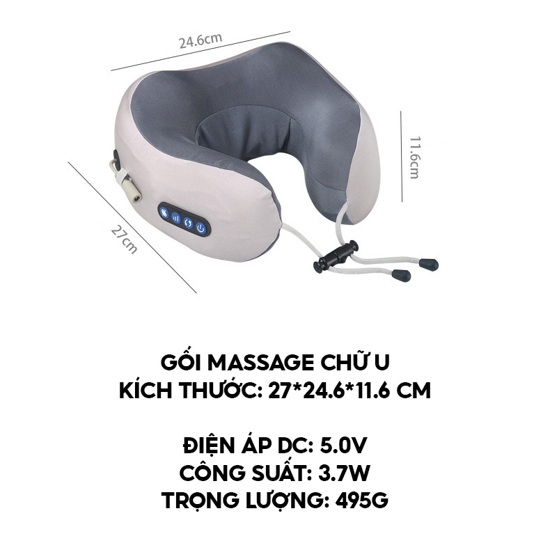 Gối Massage Chữ U Bo Quanh Cổ Có Nhiều Chế Độ Mát Xa Có Thể Toả Nhiệt Xoa Dịu Cơn Mỏi Gáy