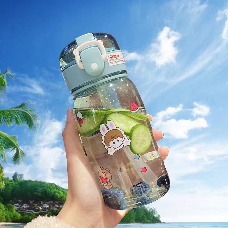 Giao hàng nhanh nắp bật lên cốc nước cống trà hoạt hình dễ thương đơn giản văn phòng dung tích lớn cốc nhựa không gian giá trị cao cốc sinh viên đi kèm cốc