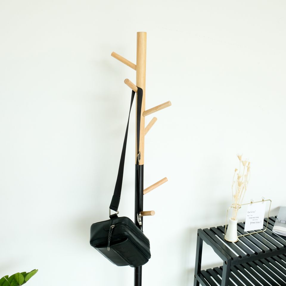 Cây treo quần áo gỗ - Standing Hanger Đen phối Gỗ