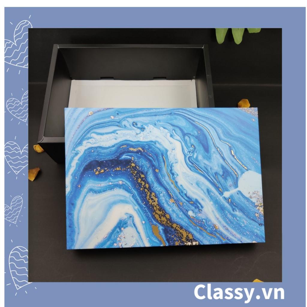 XÉ LẺ túi giấy Classy hoặc Hộp quà gấp kích thước 30,5x22x10cm quà tặng hoạ tiết màu xanh blue Q754